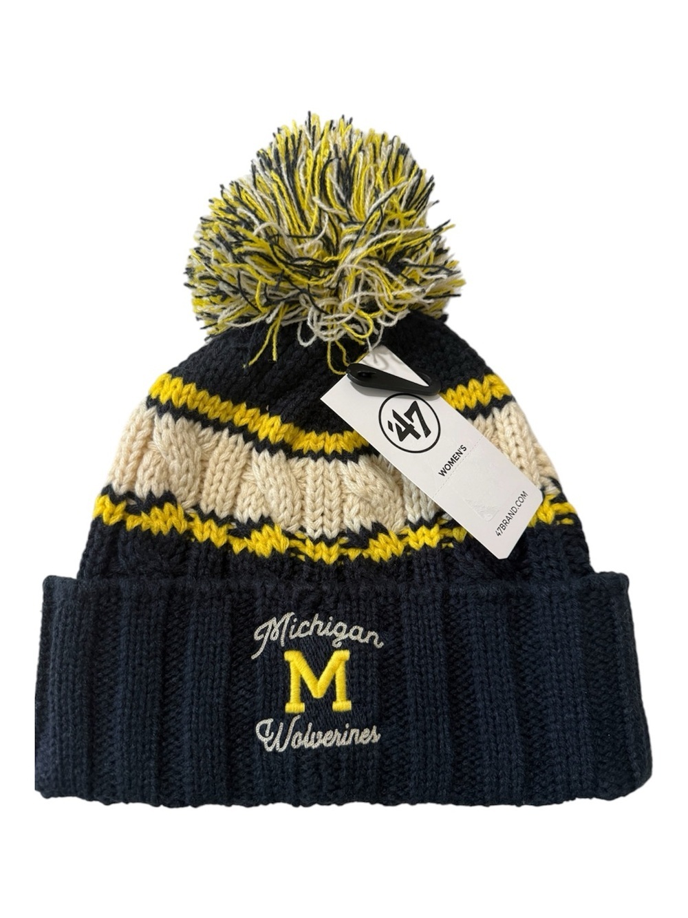 '47 Brand Women's Navy Michigan Wolverines Emma Cuffed Knit Hat with a pom